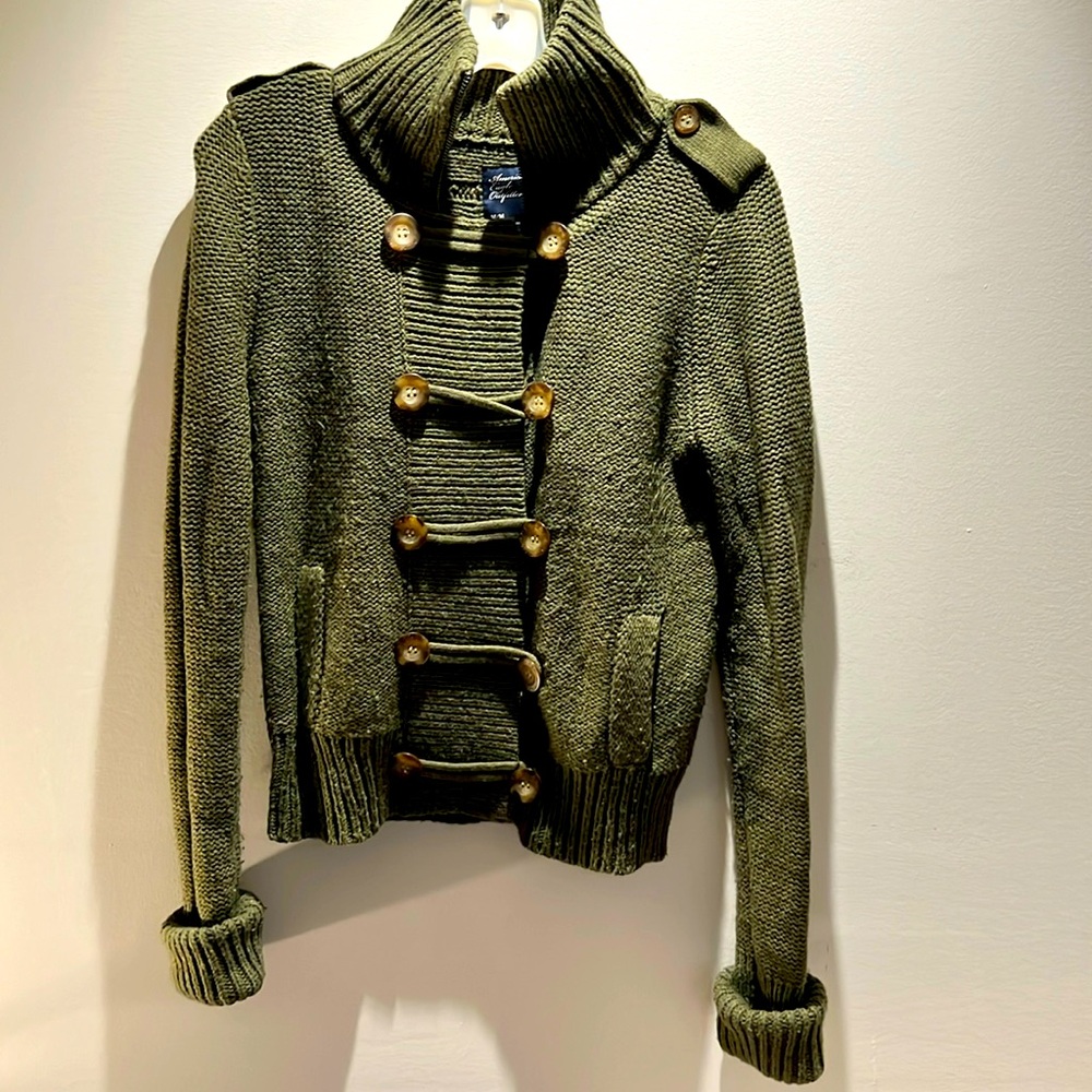 Beautiful, part wool and rabbit hair, captains sweater w/button and zip.